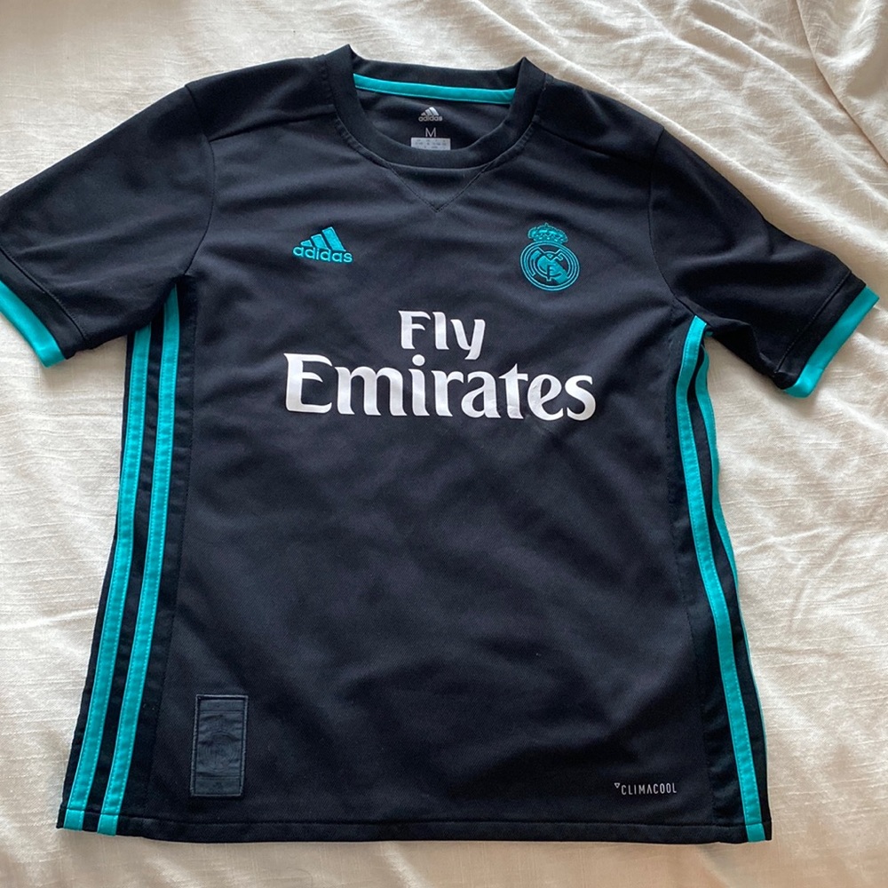 adidas Youth Real Madrid  Champions Home Black/Teal Jersey- Authentic